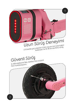 Igofor 3 Tekerlekli Katlanabilir Elektrikli Oturulabilir Scooter Pembe EM301-P - 6