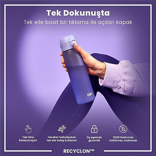 ION8 Geri Dönüştürülmüş Plastik Sızdırmaz İnce Suluk (500 ml) - Recyclon Açık Mor - 4