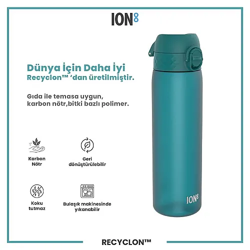 ION8 Geri Dönüştürülmüş Plastik Sızdırmaz İnce Suluk (500 ml) - Recyclon Deniz Mavisi - 2
