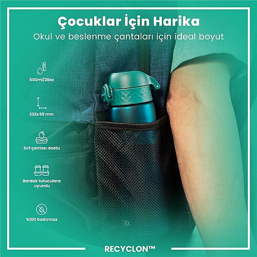 ION8 Geri Dönüştürülmüş Plastik Sızdırmaz İnce Suluk (500 ml) - Recyclon Deniz Mavisi - 3