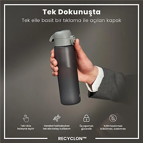 ION8 Geri Dönüştürülmüş Plastik Sızdırmaz İnce Suluk (500 ml) - Recyclon Gri - 2