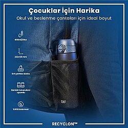 ION8 Geri Dönüştürülmüş Plastik Sızdırmaz İnce Suluk (500 ml) - Recyclon Koyu Mavi - 3