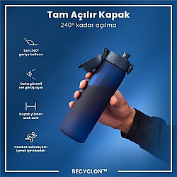 ION8 Geri Dönüştürülmüş Plastik Sızdırmaz İnce Suluk (500 ml) - Recyclon Koyu Mavi - 5