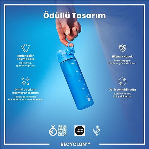 ION8 Geri Dönüştürülmüş Plastik Sızdırmaz İnce Suluk (500 ml )- Recyclon Mavi - 6