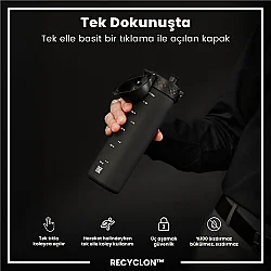 ION8 Geri Dönüştürülmüş Plastik Sızdırmaz İnce Suluk (500 ml) - Recyclon Siyah - 2