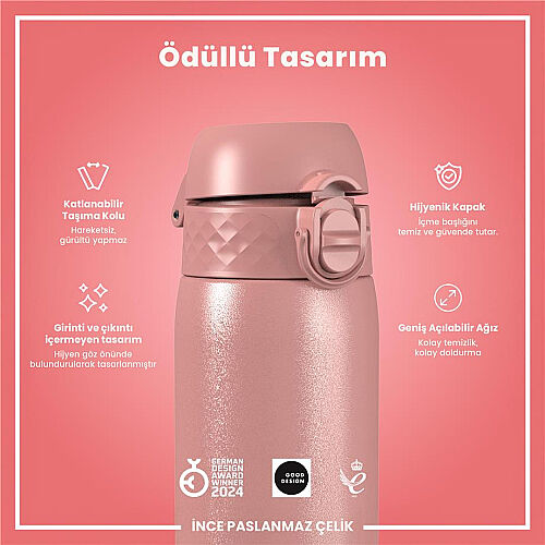ION8 Sızdırmaz Paslanmaz Çelik İnce Suluk (600 ml) - Gül Pembe - 2