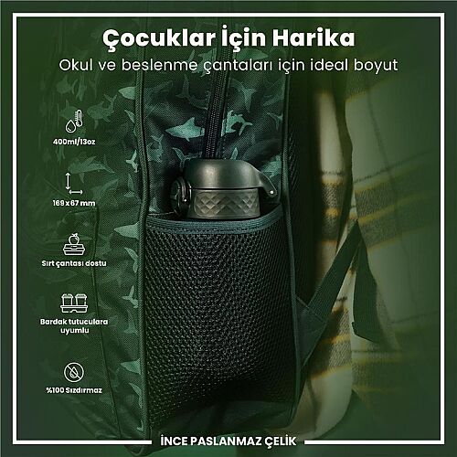 ION8 Paslanmaz Çelik Sızdırmaz Çocuk Suluğu (400 ml) - Koyu Yeşil - 6