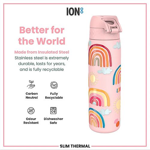 ION8 Sızdırmaz İnce Su Termosu (500 ml) - Gökkuşağı - 5