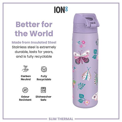 ION8 Sızdırmaz İnce Su Termosu (500 ml) - Kelebekler - 6