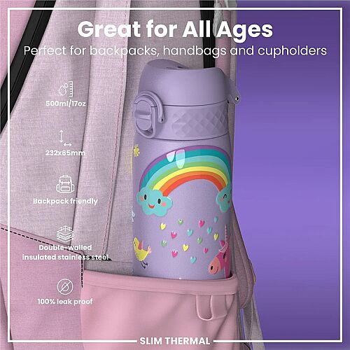 ION8 Sızdırmaz İnce Mor Su Termosu (500 ml) - Unicorn - 2