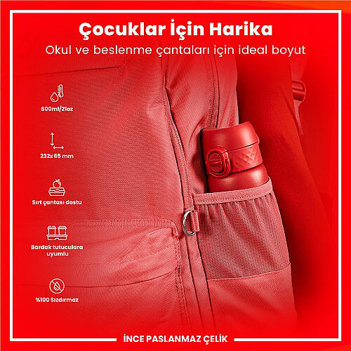 ION8 Sızdırmaz Paslanmaz Çelik İnce Suluk (600 ml) - Kırmızı - 4