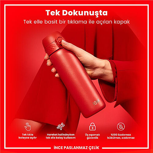 ION8 Sızdırmaz Paslanmaz Çelik İnce Suluk (600 ml) - Kırmızı - 5