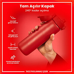 ION8 Sızdırmaz Paslanmaz Çelik İnce Suluk (600 ml) - Kırmızı - 6