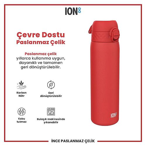 ION8 Sızdırmaz Paslanmaz Çelik İnce Suluk (600 ml) - Kırmızı - 2