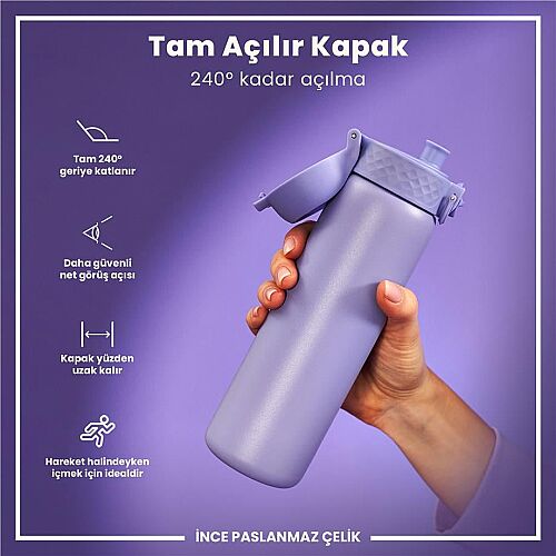 ION8 Sızdırmaz Paslanmaz Çelik İnce Suluk (600 ml) - Açık Mor - 4