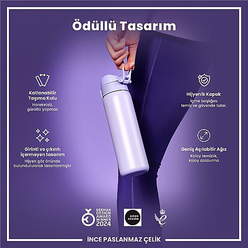 ION8 Sızdırmaz Paslanmaz Çelik İnce Suluk (600 ml) - Açık Mor - 2