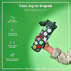 ION8 Sızdırmaz Paslanmaz Çelik İnce Suluk (600 ml) - Çiçekli - 4