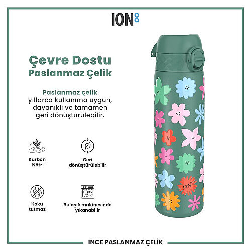 ION8 Sızdırmaz Paslanmaz Çelik İnce Suluk (600 ml) - Çiçekli - 3