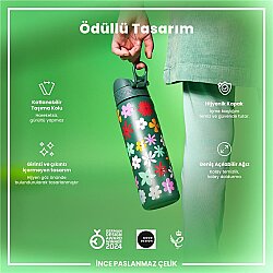 ION8 Sızdırmaz Paslanmaz Çelik İnce Suluk (600 ml) - Çiçekli - 2