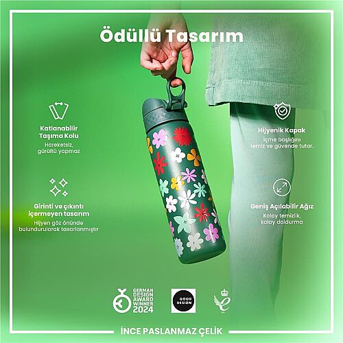 ION8 Sızdırmaz Paslanmaz Çelik İnce Suluk (600 ml) - Çiçekli - 2