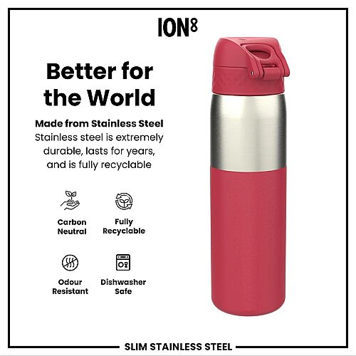 ION8 Sızdırmaz Paslanmaz Çelik İnce Suluk 600 Ml - Fuşya - 5