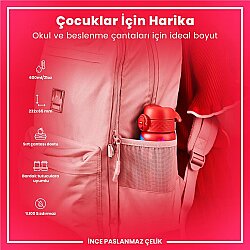 ION8 Sızdırmaz Paslanmaz Çelik Kırmızı İnce Suluk (600 ml) - Unicorn - 5