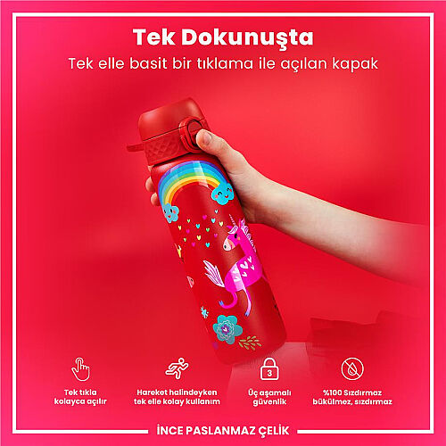 ION8 Sızdırmaz Paslanmaz Çelik Kırmızı İnce Suluk (600 ml) - Unicorn - 6