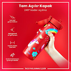 ION8 Sızdırmaz Paslanmaz Çelik Kırmızı İnce Suluk (600 ml) - Unicorn - 4