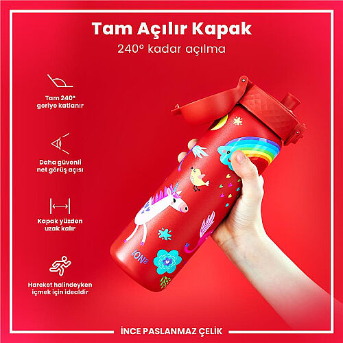 ION8 Sızdırmaz Paslanmaz Çelik Kırmızı İnce Suluk (600 ml) - Unicorn - 4