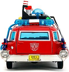 Jada Toys Transformers X Ghostbusters ECTO-1 Die-Cast Metal Model Araba, 1:24 Ölçek, Kırmızı-Beyaz A - 5
