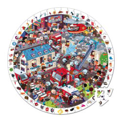 Janod 208-Piece Round Puzzle And Triangle Set With Carrying Case - Firefighter J02793 - 3