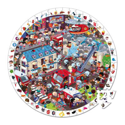 Janod 208-Piece Round Puzzle And Triangle Set With Carrying Case - Firefighter J02793 - 3