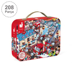 Janod 208-Piece Round Puzzle And Triangle Set With Carrying Case - Firefighter J02793 - 1