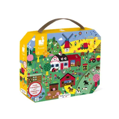 Janod 24-Piece Carrying Case Puzzle And Jigsaw Set - Farm J02645 - 1