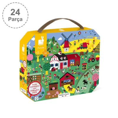 Janod 24-Piece Carrying Case Puzzle And Jigsaw Set - Farm J02645 - 2