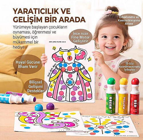 Jarmelo Yıkanabilir Nokta Boyama Kalemleri 12 Renk Ja93931 - 2