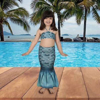 Kuaki Mermaids Turquoise 6+ Years Mermaid 2-Piece Bikini Costume Set - 2-Piece Set - 2