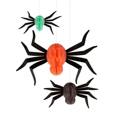 Meri Meri - Hanging Honeycomb Spiders - Hanging Spider Decorations - Set Of 12 - 1