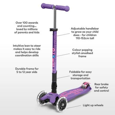Micro Maxi Deluxe Foldable Purple (Led) Scooter Mmd100 - 6