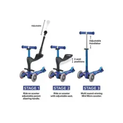 Micro Mini 3 In 1 Deluxe Plus Blue Scooter Mmd080 - 5