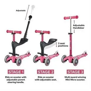 Micro Mini 3 In 1 Deluxe Plus Pink Scooter Mmd079 - 6