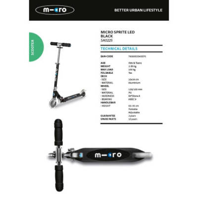 Micro Sprite Black (Led) Scooter Sa0225 - 5
