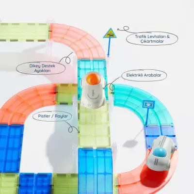 Mideer Magnetic Tiles Car Race Track - 115 Pieces MD6395 - 6