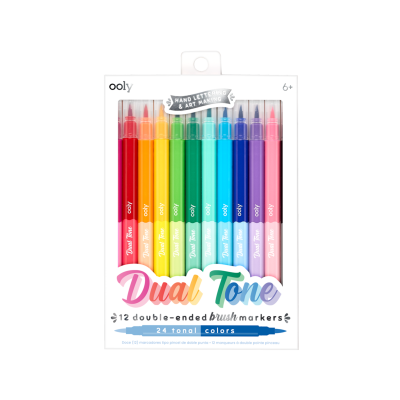Ooly Dual Tone Brush Tip Double-Sided Felt-Tip Pens, Pack Of 12 (24 Colors) 130-085 - 1
