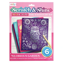 Ooly Scratch And Shine Foil Scratch Art Kit - Glorious Garden 161-096 - 1