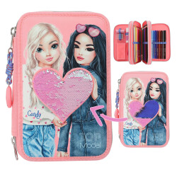 Topmodel 3-Layer Filled Pencil Case With Heart Sequins 412950 - 1