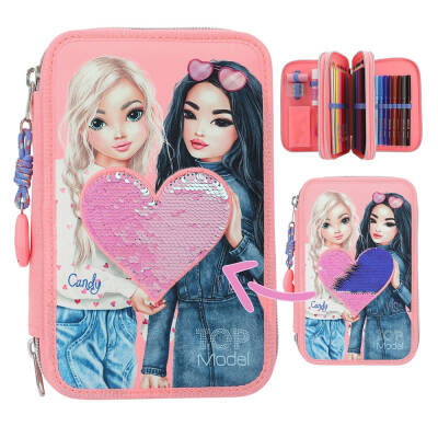 Topmodel 3-Layer Filled Pencil Case With Heart Sequins 412950 - 1