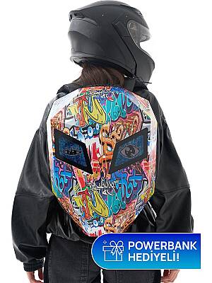 Zampago LED Göz Maskeli Grafiti Akıllı Sırt Çantası – Sert Kasa ZG-IMB-10 - 6