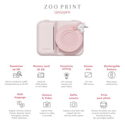 Zoo Family Unicorn P2 Dijital Kamera ve Fotoğraf Makinesi (Anında Baskı Alınabilen) - 7