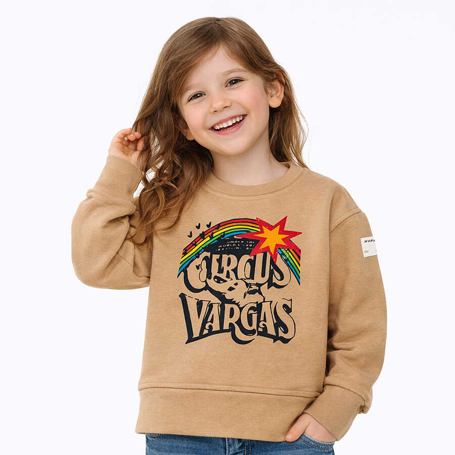 HUPALUPA Basic Sweatshirt Dar Kalıp Bej Cırcus 9-10 Yaş
